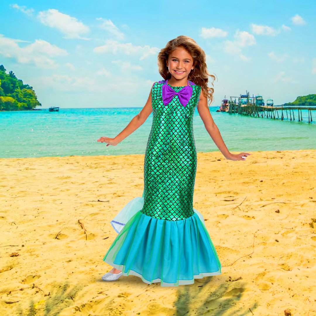 mermaid dress girl Costume for Kids a detachable bow on the back can be added or removed as needed Mermaid Girls Tutu Dress, Mermaid ★★★★★ Size 3–15