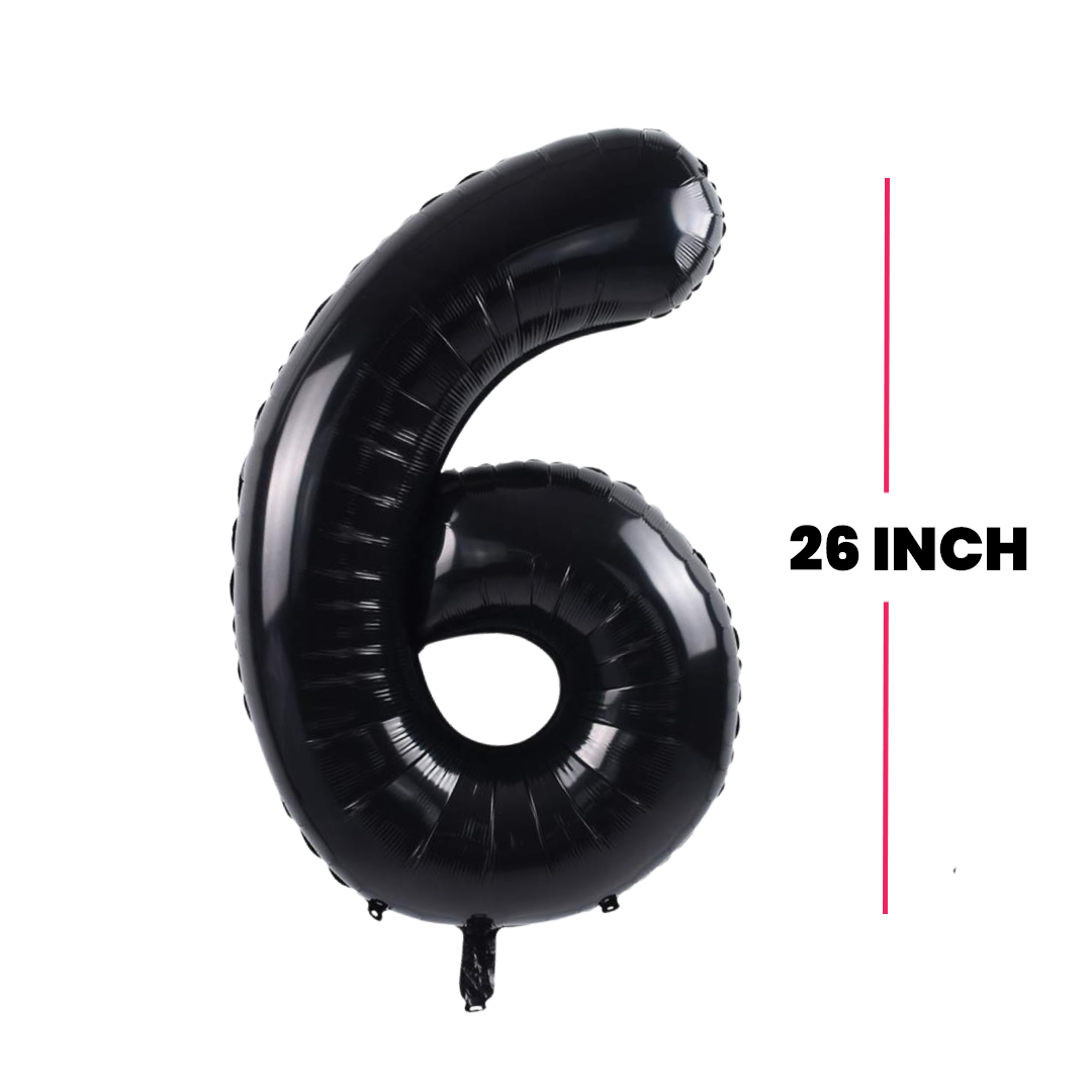 Number 6 Black Foil Balloon - Helium Quality - 26 inches - 1PC