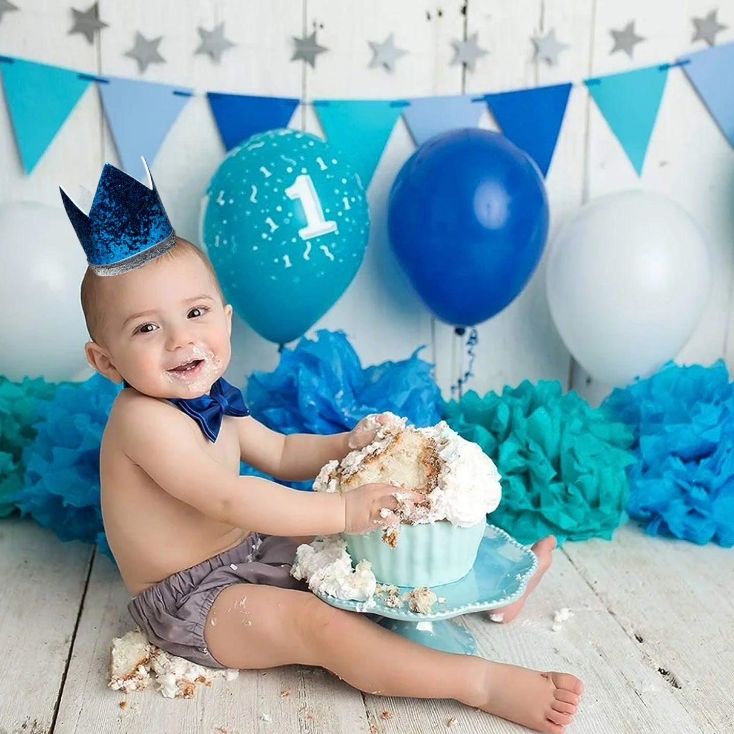 Kids Crown Blue Cap w/Pull Elastic & Customizable
