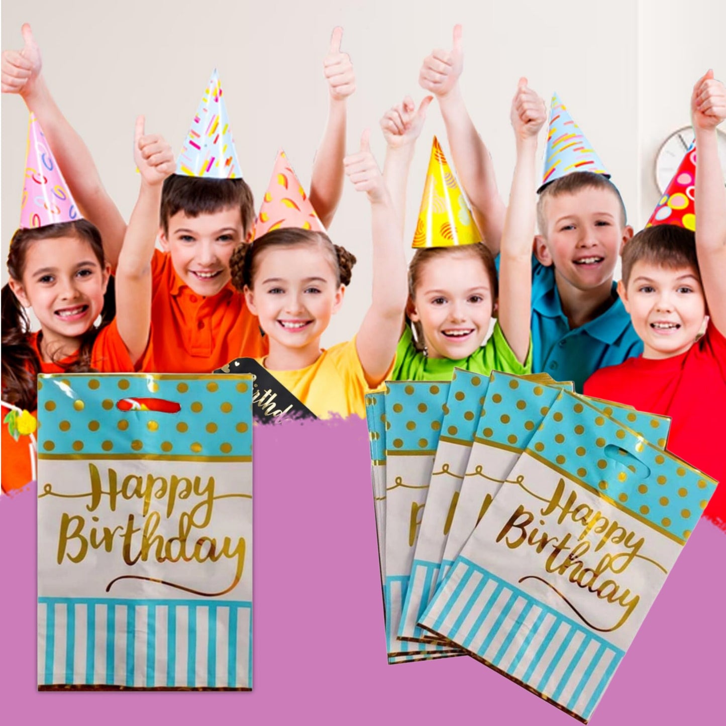 HBD Loot Bag Polka Blue & Pink-10PC