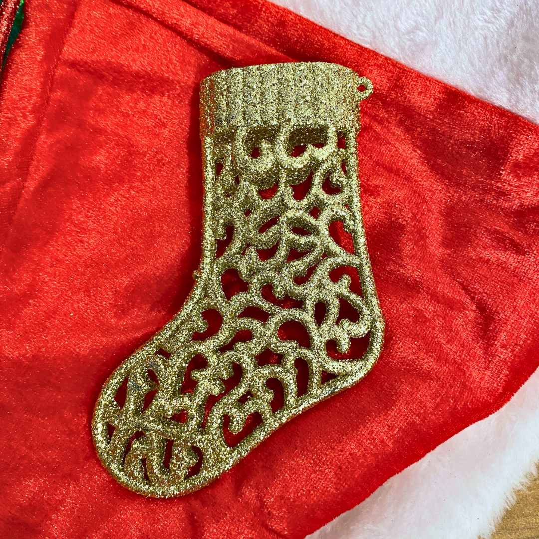 Christmas Tree Ornaments - Santa Stocking Hangings Red & Gold - Set of 2 PC