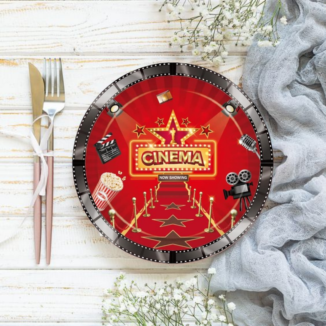 Cinema Theme Paper Plates 9"- Pack of 8, For Movie night