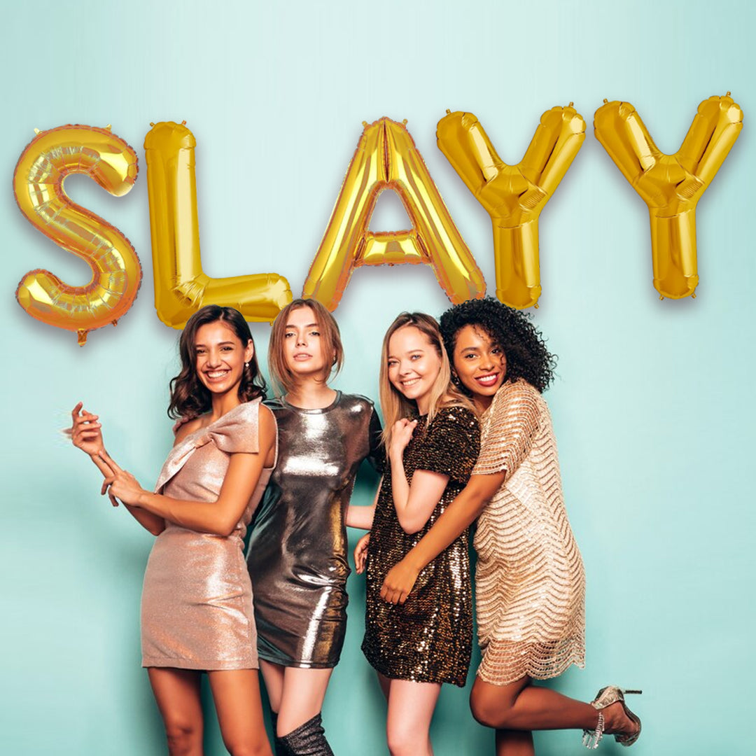 SLAYY Golden Foil Balloon Set - Helium or Air Filled - 40 inches - 5PC