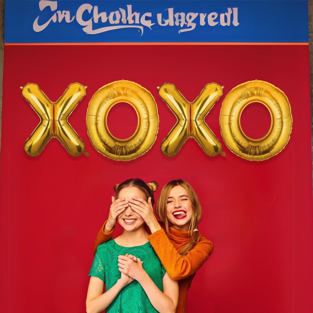 XOXO Golden Foil Balloon Set - Helium or Air Filled - 40 inches - 4PC