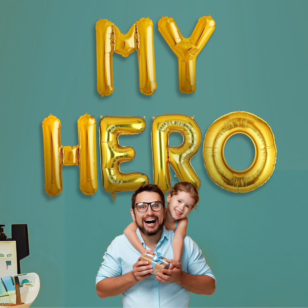 MY HERO Golden Foil Balloon Set - Helium or Air Filled - 40 inches - 6PC