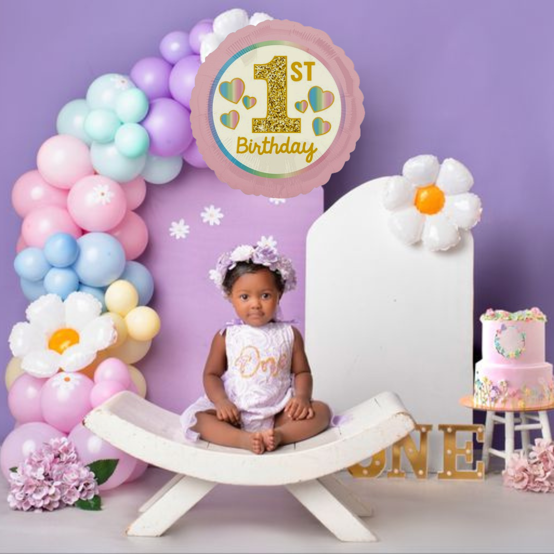 1st Birthday Pink and Gold Foil Balloon 18 Inch - Round Birthday Balloon for Party Decor - Air and Helium Supported - 1 Pc