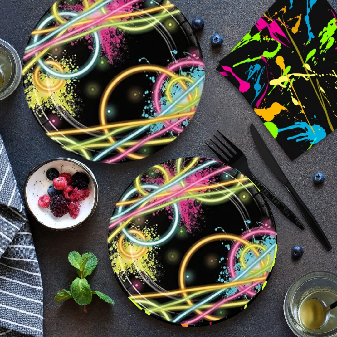 Glow In The Dark Theme Party Cake/Starters Plates - 7 inches - 8PC