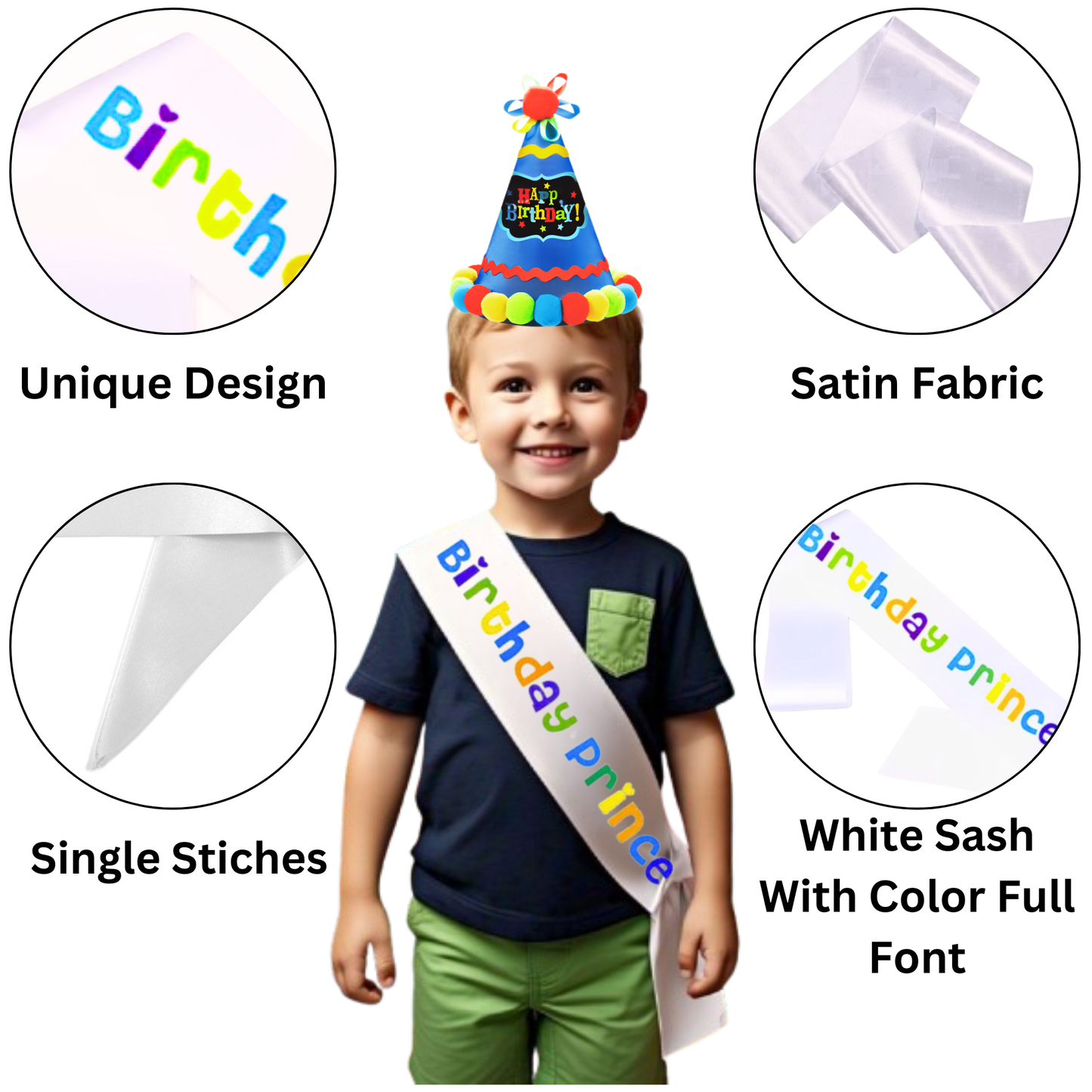 Blue Happy Birthday Conical Hat & Sash Combo for Boys - Set of 2