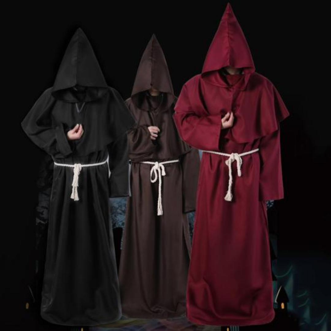 Draconian Priest Red Robe w/Rope, Hood and Cross Sign - Size XL - Chest - 50 inches