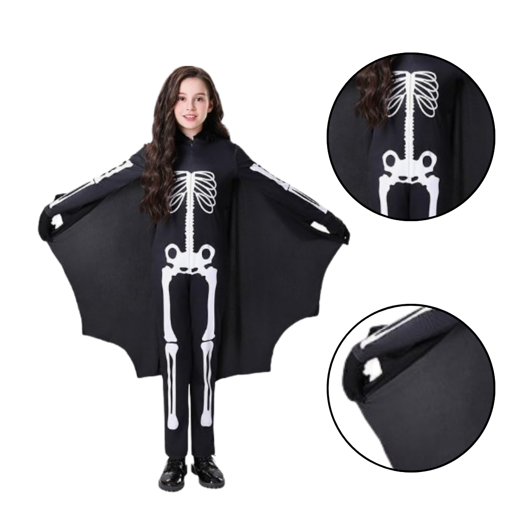 Black Bat Skeleton Costume w/ Wings for Kids - Size M - Age 5 to 7 Years