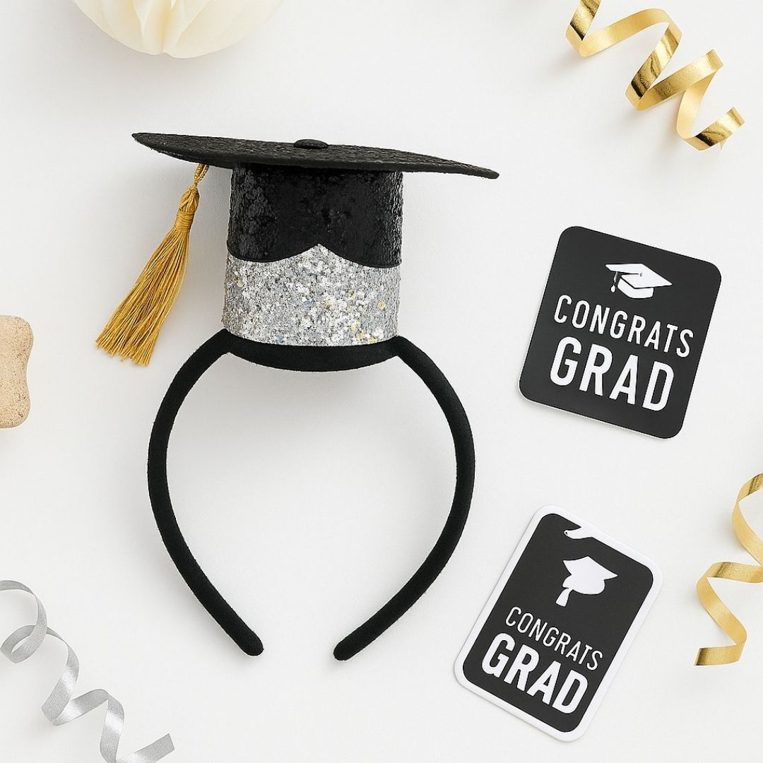 Glittery Graduation Top Hat with Headband - 1PC