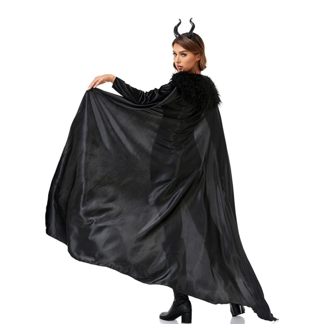Maleficient Velvet Costume with Cape and Headband - Size S - Bust 32 inches