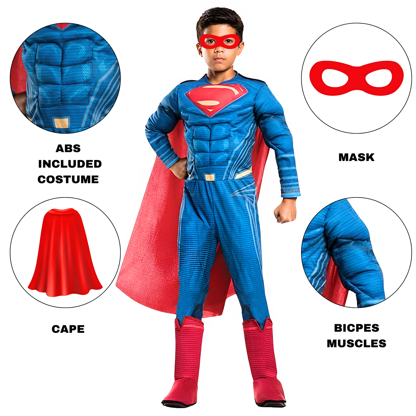 Deluxe Superman Muscular Costume w/Cape and Mask for Kids