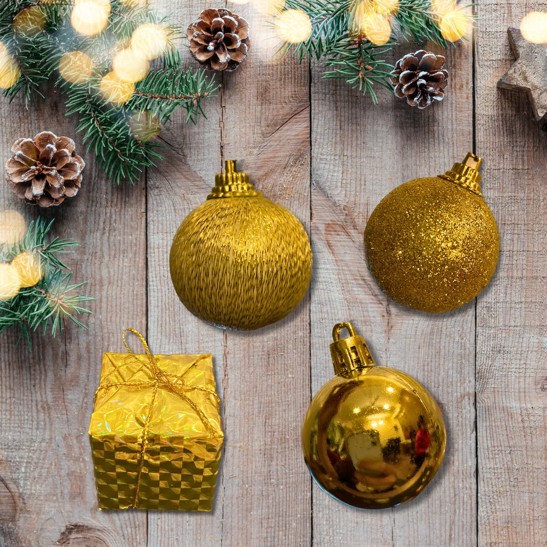 Christmas Tree Ornaments - House of Golden Balls & Gifts - Set of 12 PC