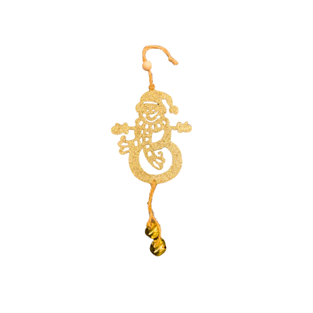 Christmas Tree Ornaments - Assorted Golden Glitter Hanging Decoration with Bells - 4PC