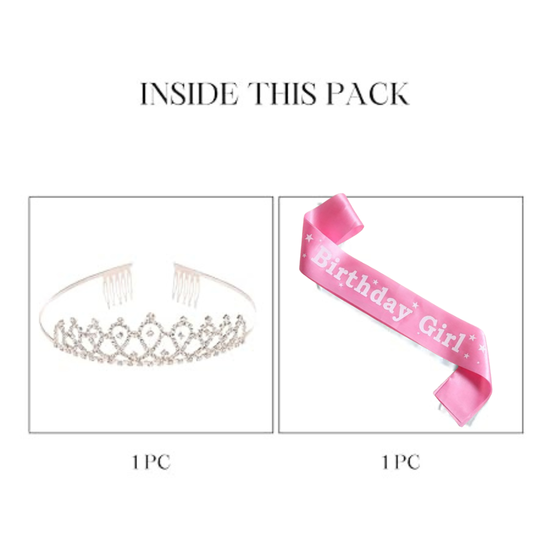 Wanna Party Birthday Sash & Rose Gold Rhinestone Tiara Kit - Birthday Girl Sash& Tiara