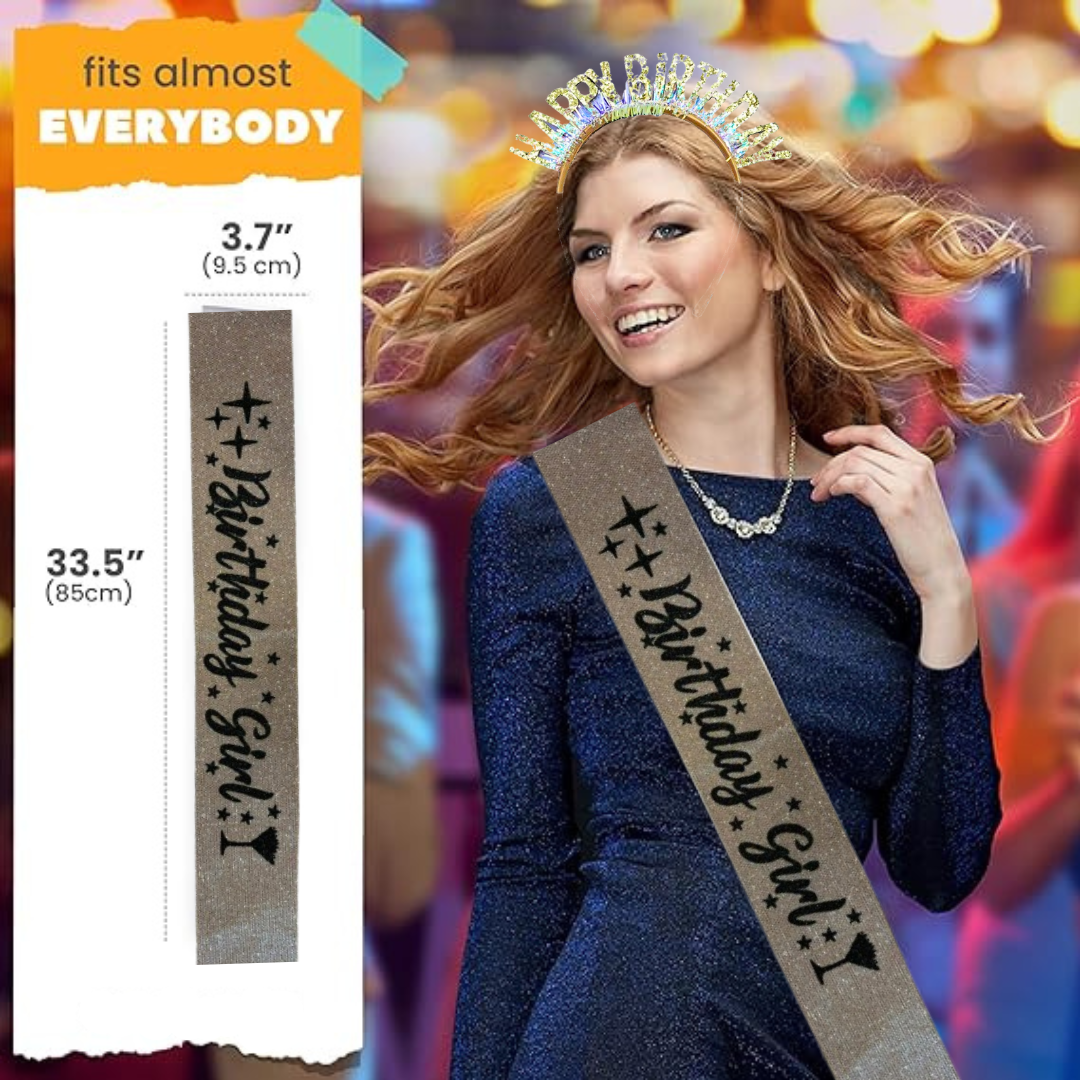 Birthday Girl Sash And Crown Headband - Pack of 2 Pcs