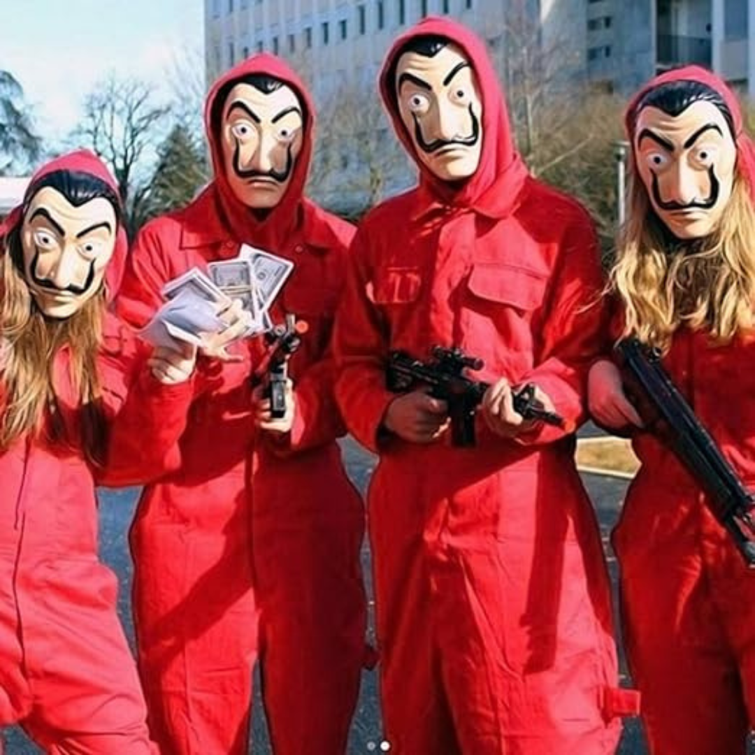 Money Heist Mask "La Casa" Salvador Dal? Face Mask For Cosplay, Party, Theme Play, Role Play, Halloween Mask -(Pack of 4)