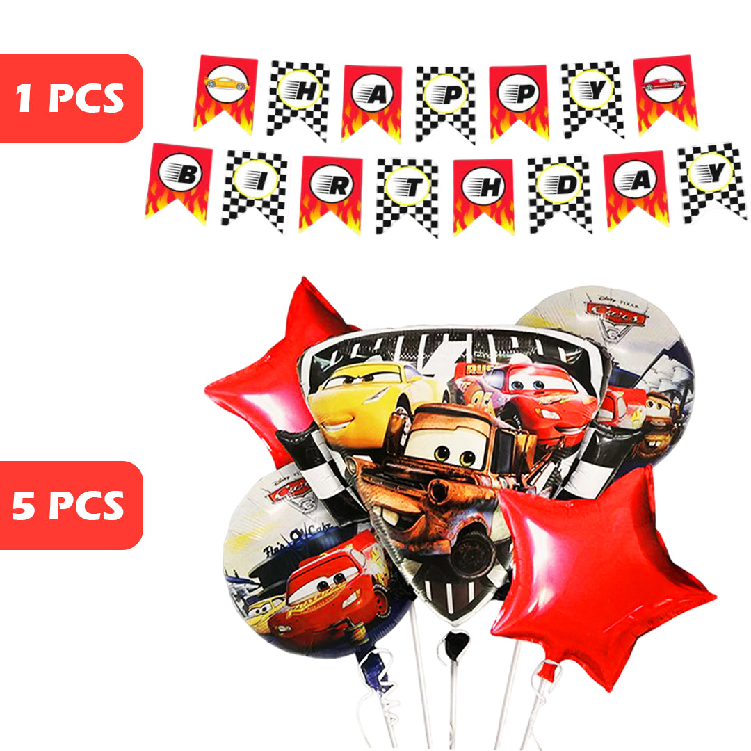 Racing Car F1 Theme Party Banner & Balloons Combo - 6PC