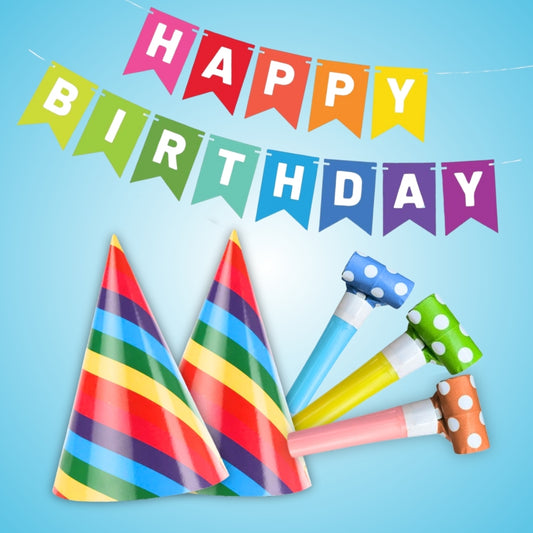 Happy Birthday Hats, Blowouts Party & Banner Combo Set - 20PC