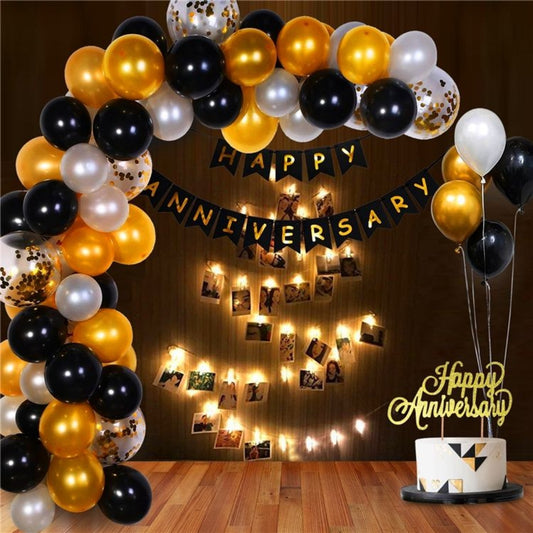 Happy Anniversary Balloon, Banner and LED Light Decoration Set - 58PC