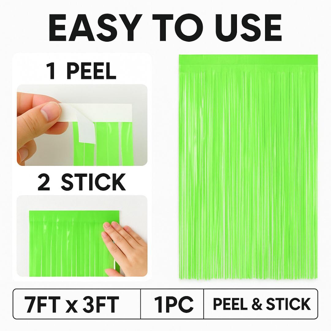 Neon Green Foil Curtain 2Pcs - Textured Shiny Party Backdrop | Wanna Party - Image 6