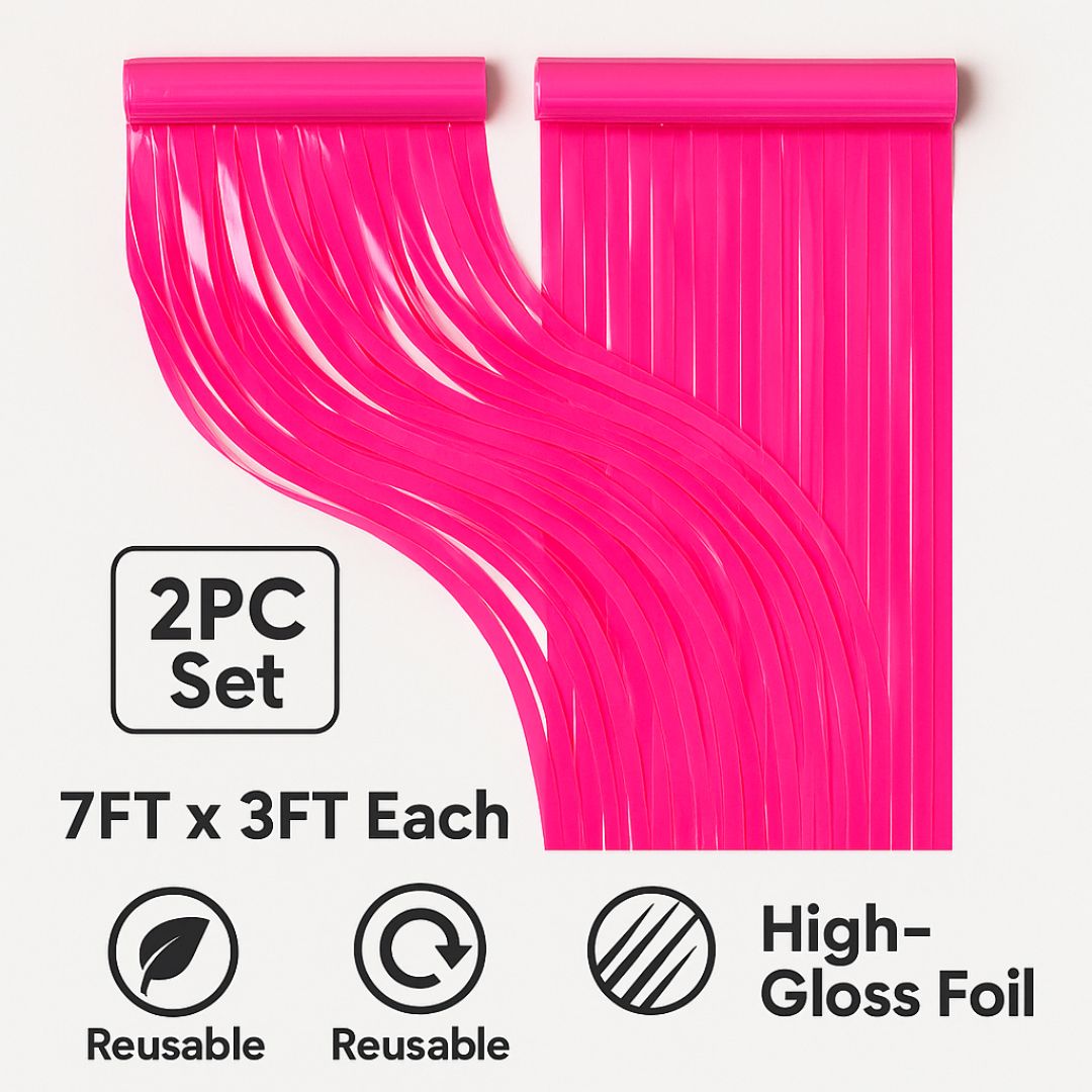 Neon Pink Foil Curtains Backdrop 2 Pack - Party Decor | Wanna Party - Image 4