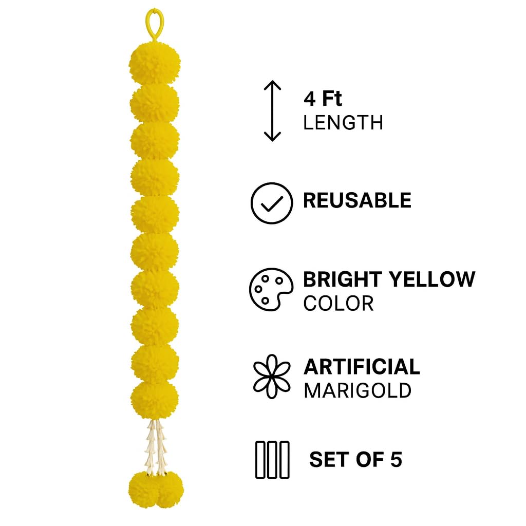 Haldi Decoration Items- Artificial Marigold Garland Pack of 5
