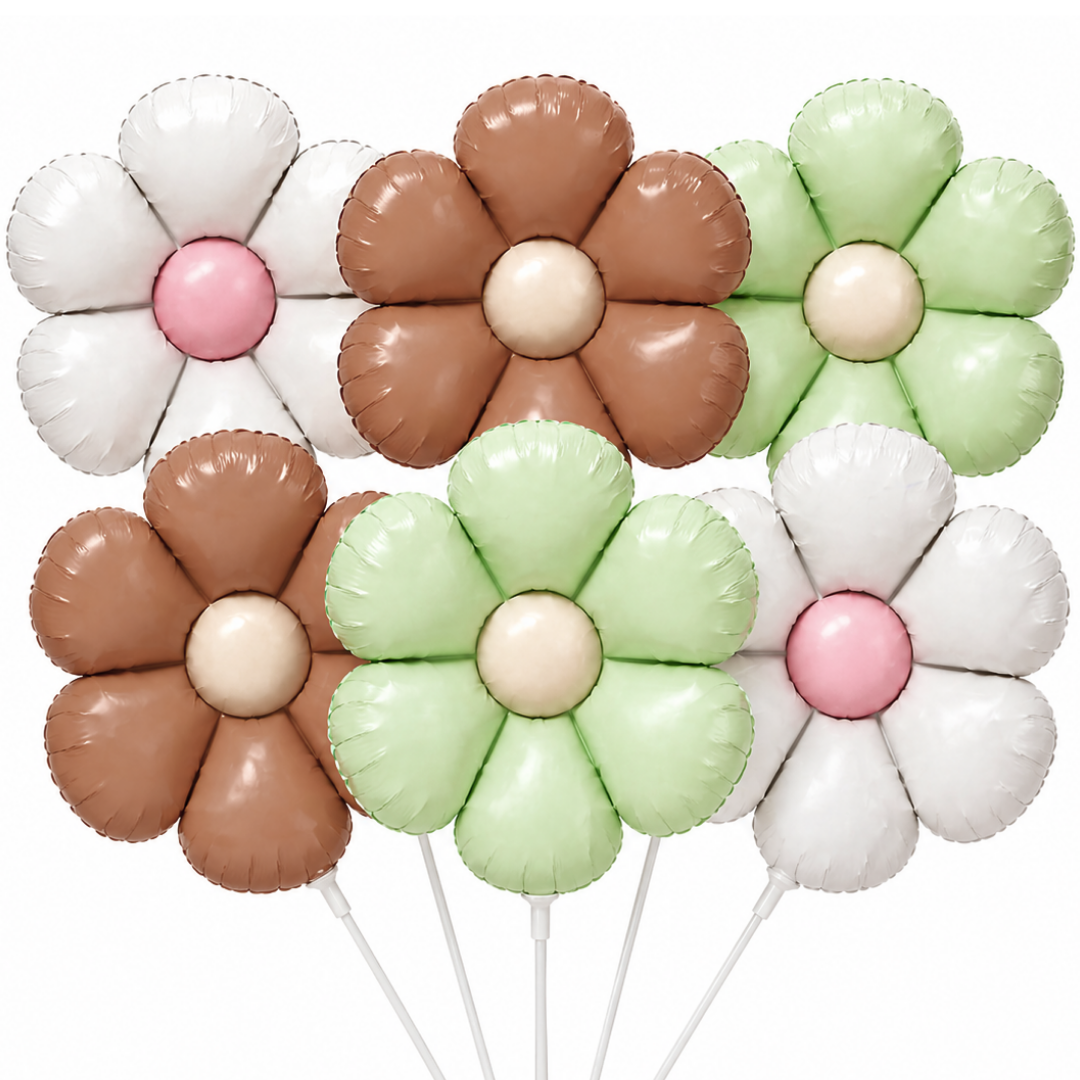 Flower Theme Foil Balloons Retro Colors - Set of 6
