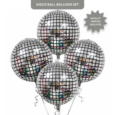 Silver Disco Ball Foil Balloons Set of 4 | Helium Filled & Delivers Inflated | Party Decoration for Birthday, Anniversary & New Year