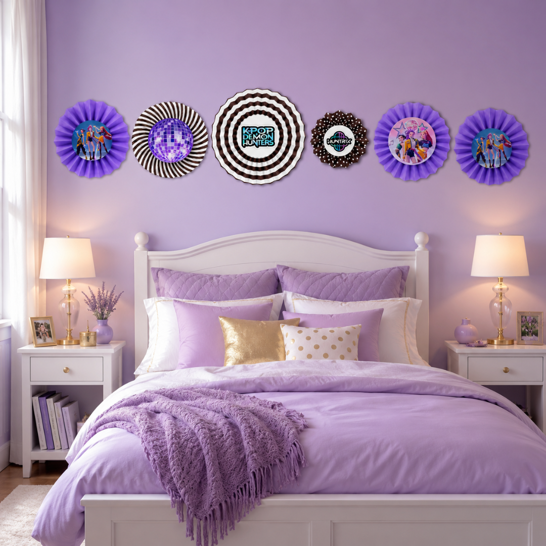 K-POP Purple Paper Fan Decorations - 6PC