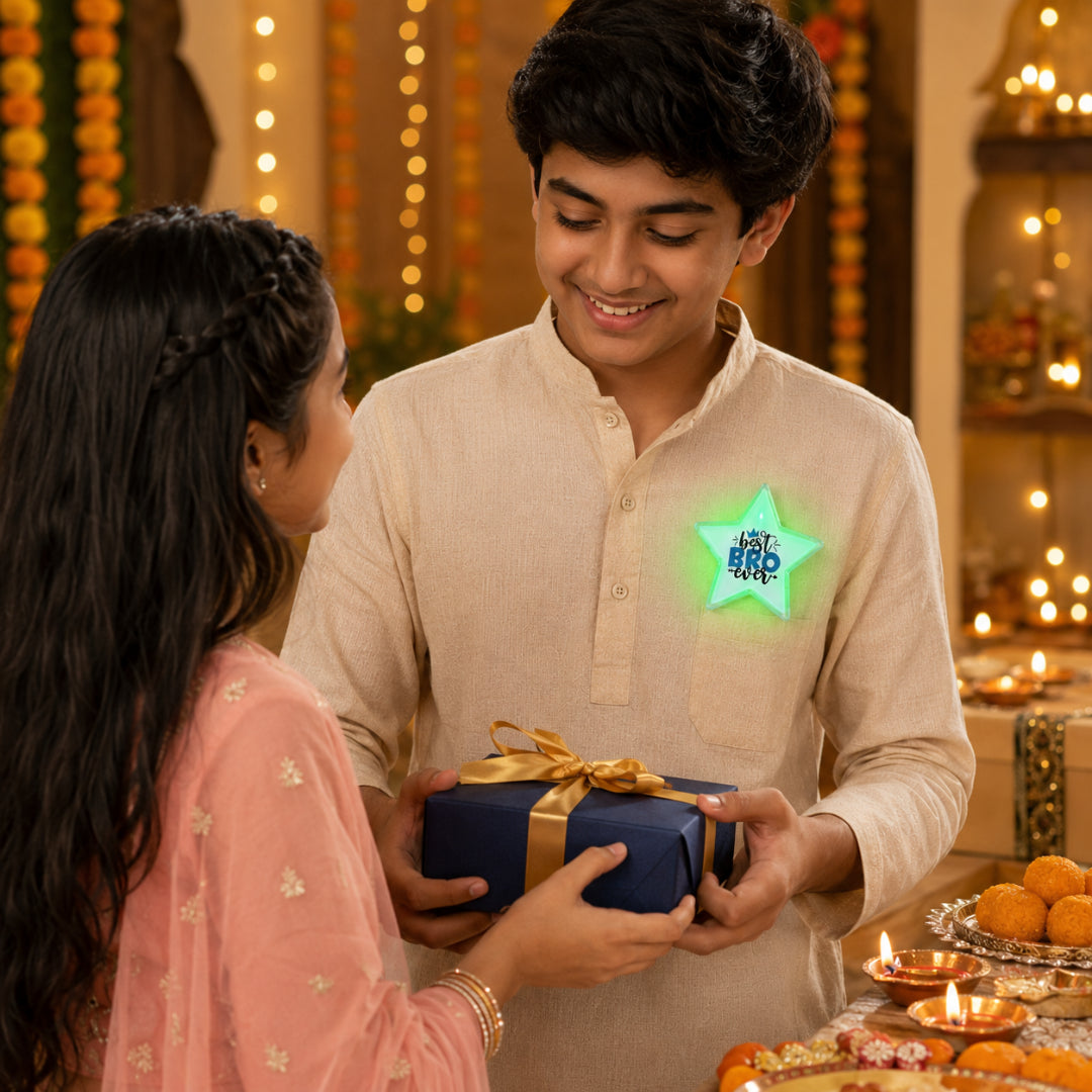 Best Bro Ever LED Light-Up Star Badge for Brother | Flashing Glow Rakhi Badge - 1PC