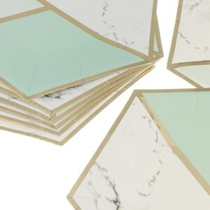 Aqua & Gold Hexa Shaped Plates 9" - 10 PC