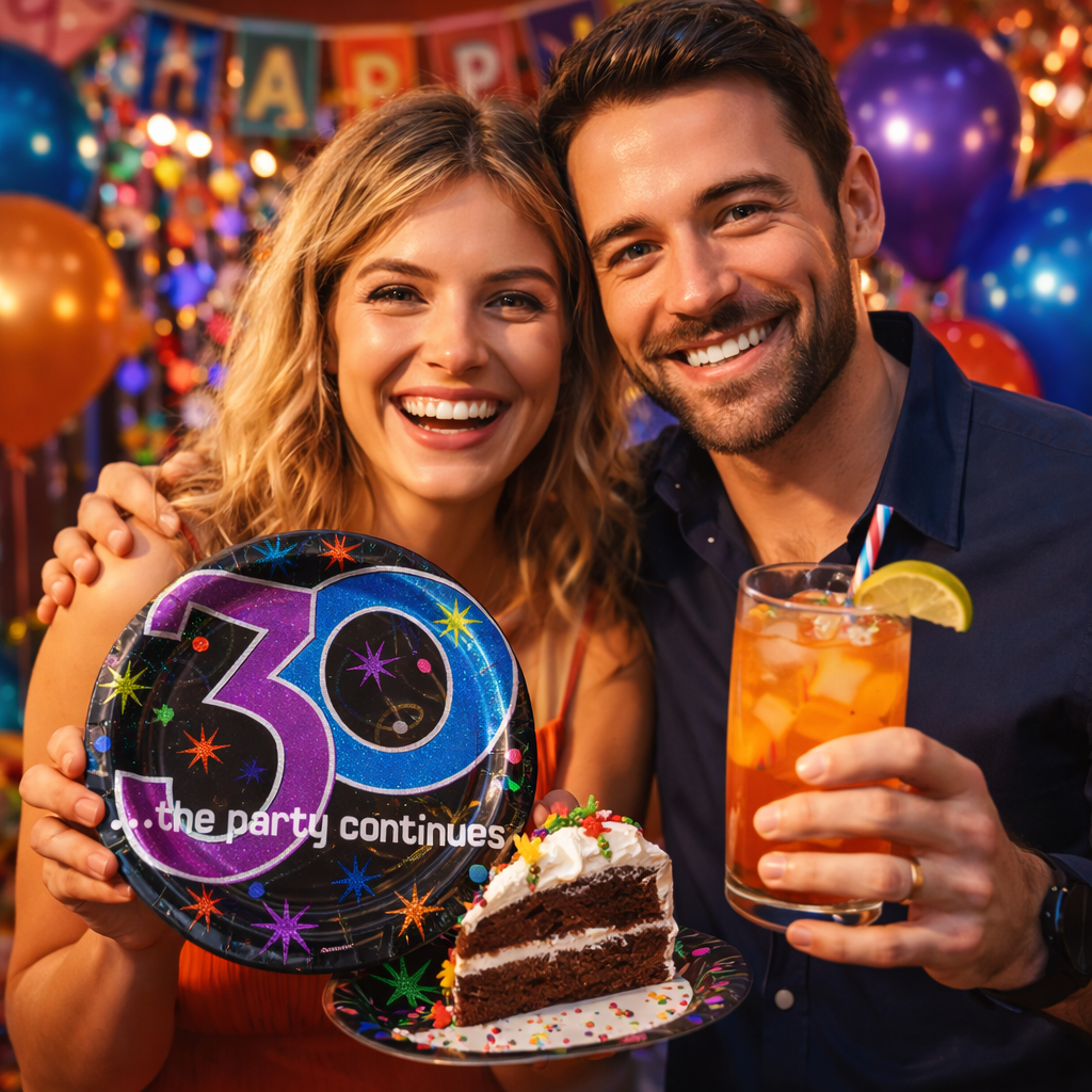 30th Birthday Lunch Plates - The Party Continues Prismatic Paper Pl... - Wanna Party - in use