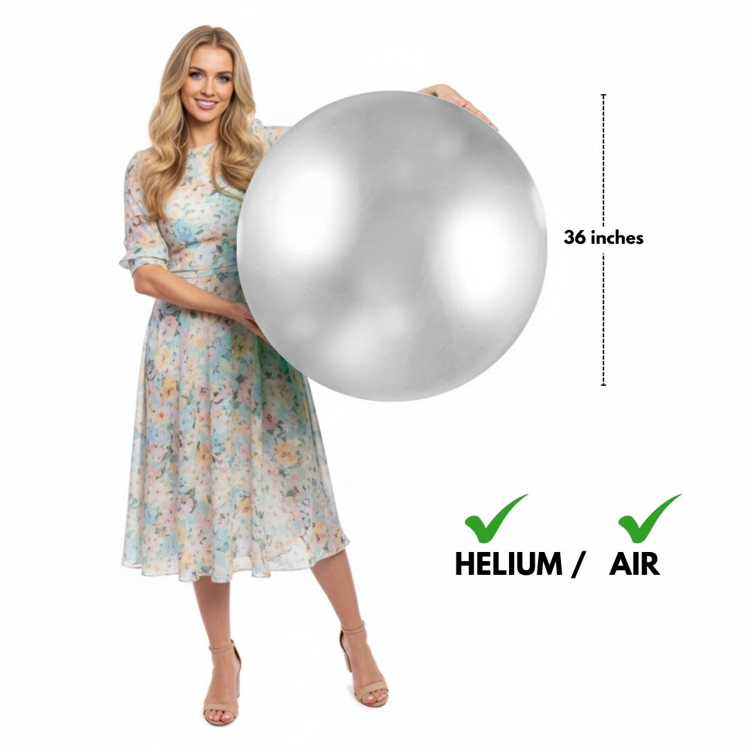 Silver Bladder Balloon - Helium Or Air Filled - 36 inches - 1PC