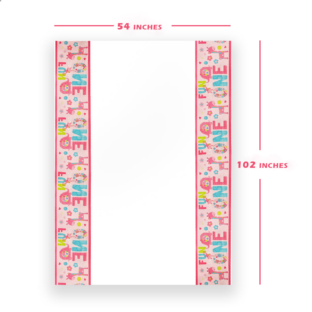 Wild Girl 1st Birthday Tablecover Pink - 54 inches X 108 inches - 1PC