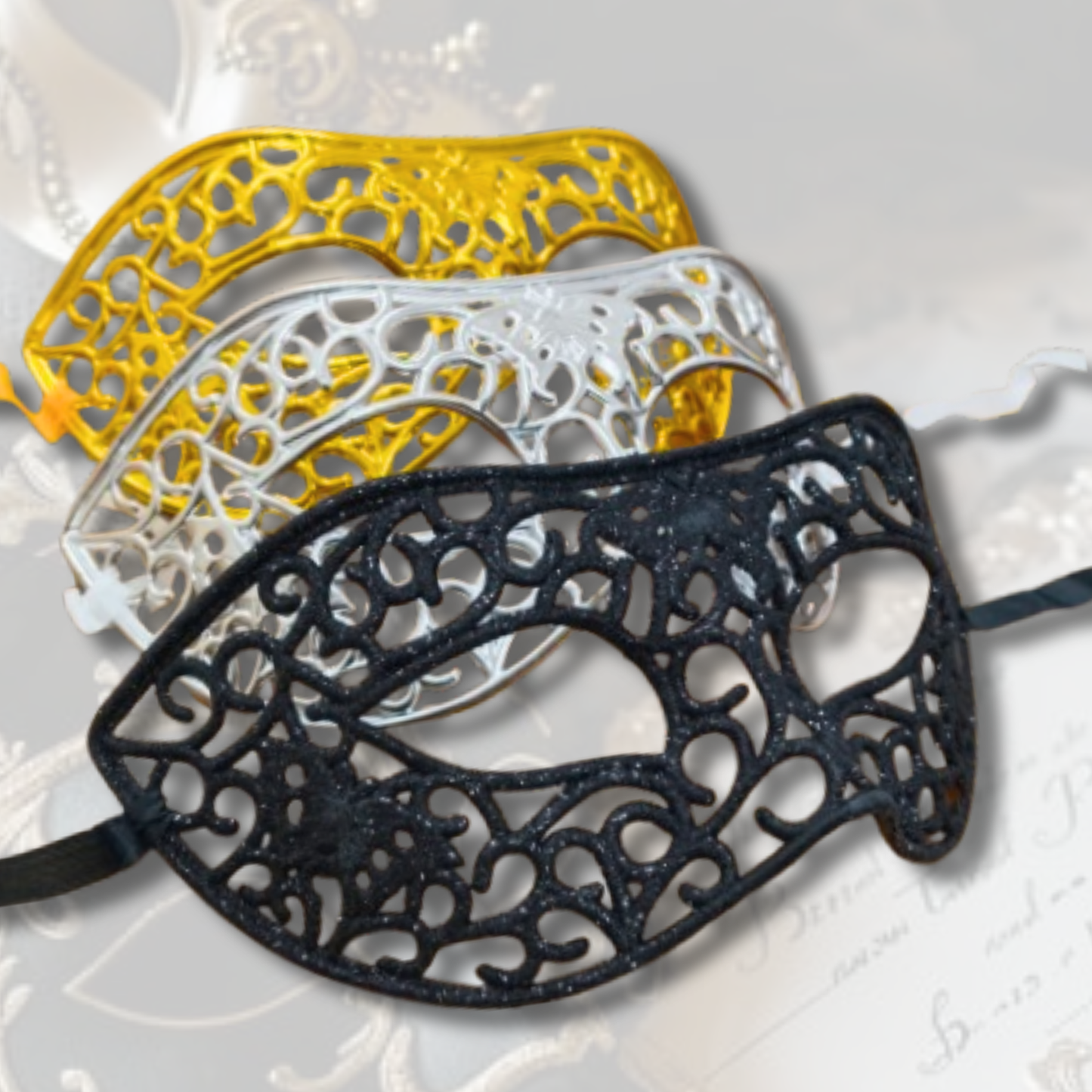 Masquerade Black, Golden & Silver Mask Set for Men - 3PC