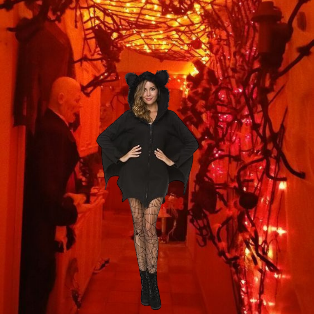 Spooktacular Cozy Bat Adult Jumpsuit Costume for Woman with Hood - Wanna Party - decor