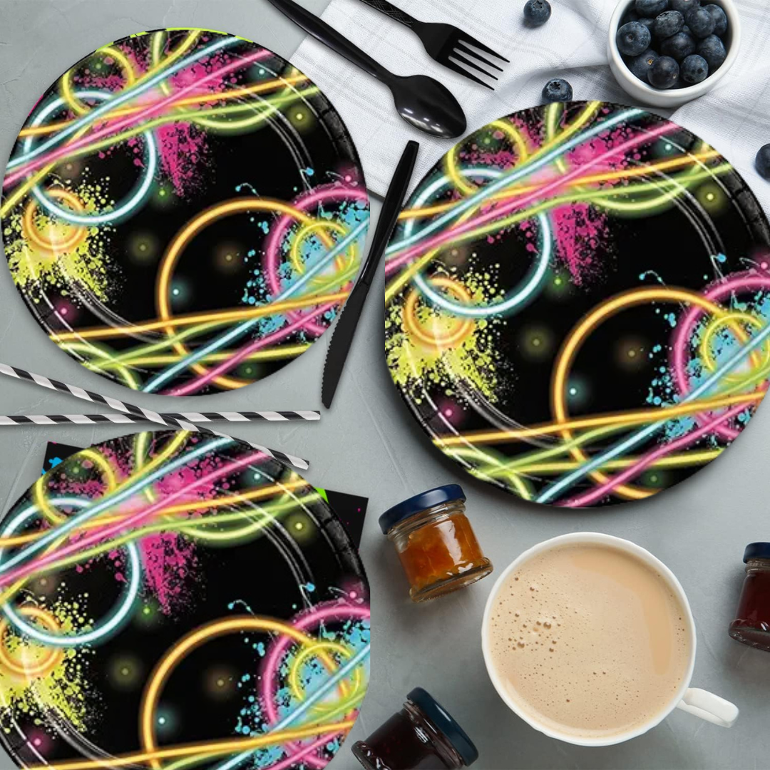 Glow In The Dark Theme Party Cake/Starters Plates - 7 inches - 8PC