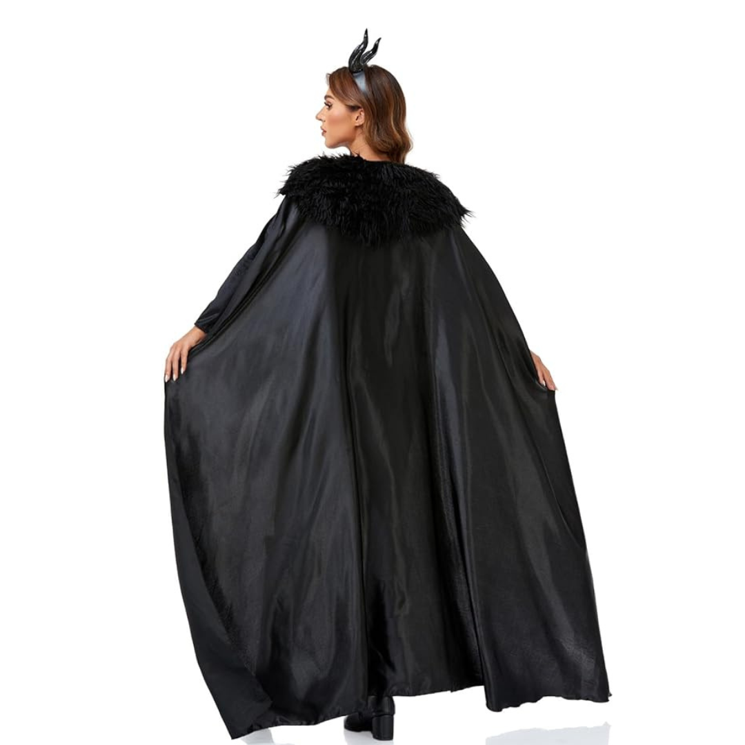 Maleficient Velvet Costume with Cape and Headband - Size S - Bust 32 inches