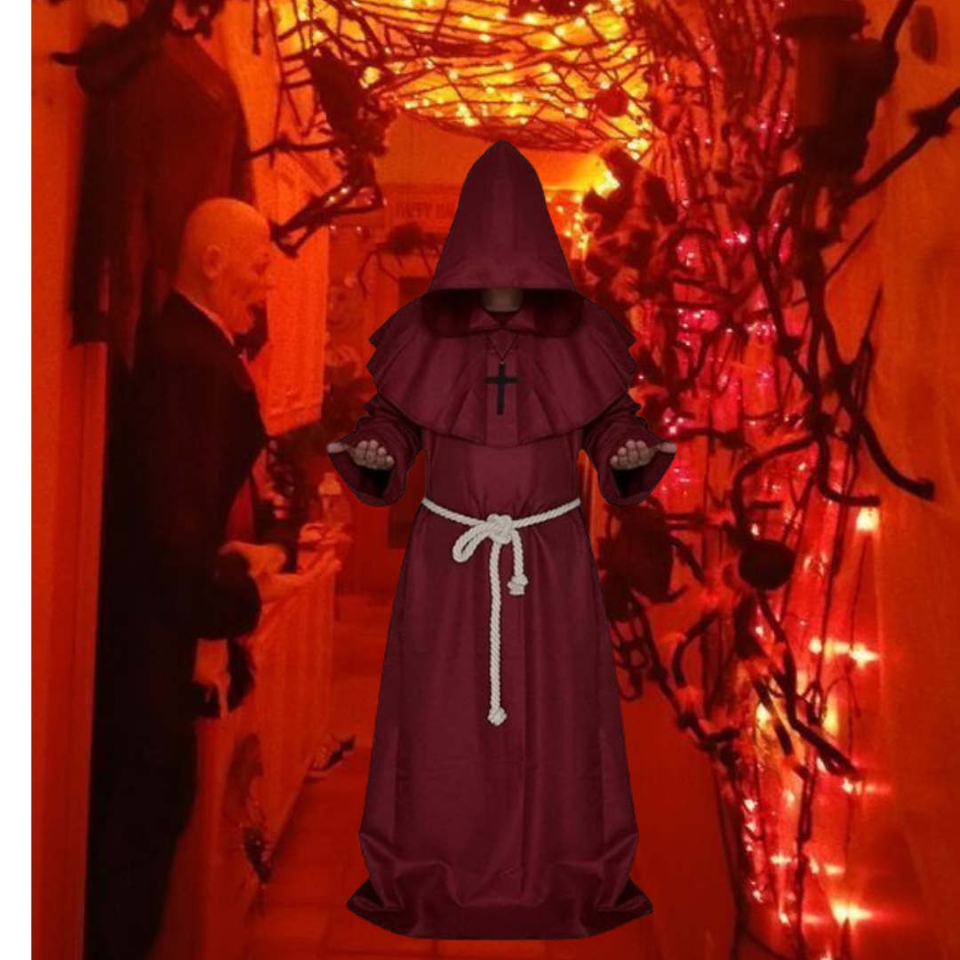 Draconian Priest Red Robe w/Rope, Hood and Cross Sign - Size L - Chest - 46 inches