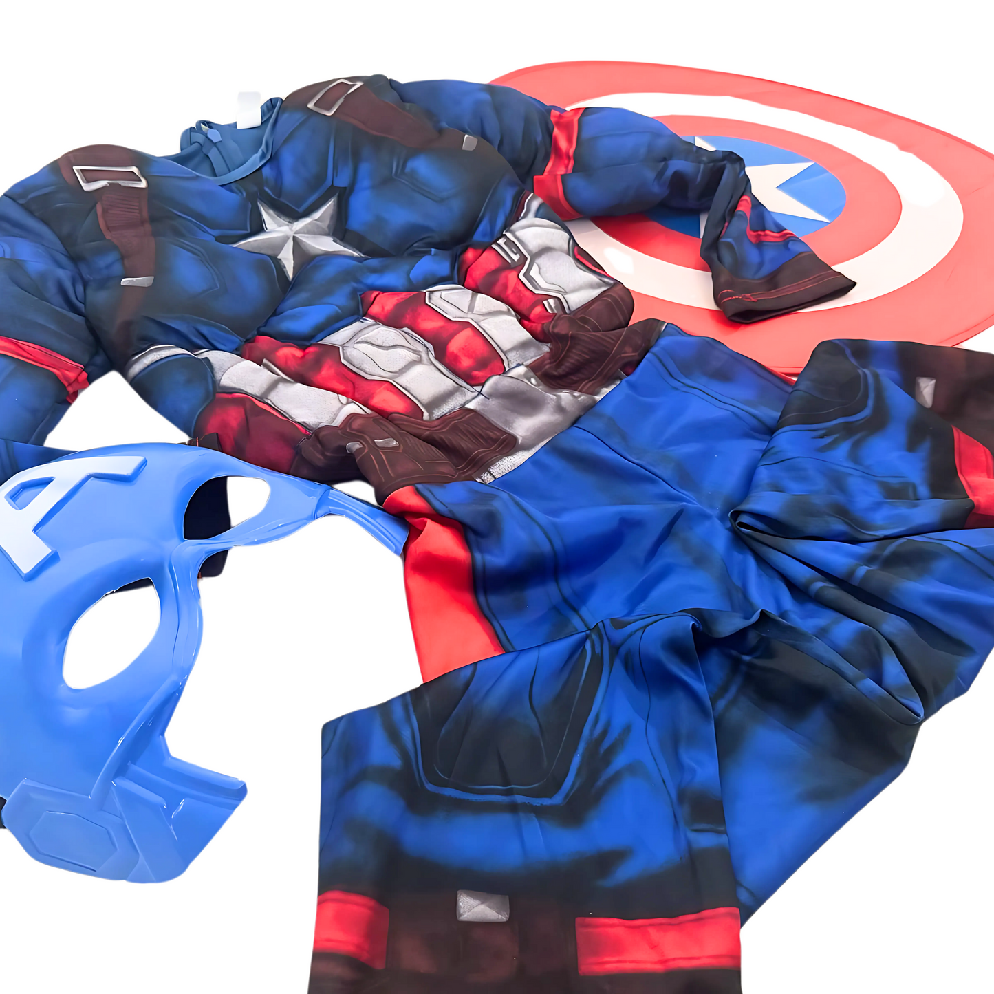 Captain America Muscular Costume w/ Face Mask & Shield for Kids - Size S - Age 3 - 5 YRS