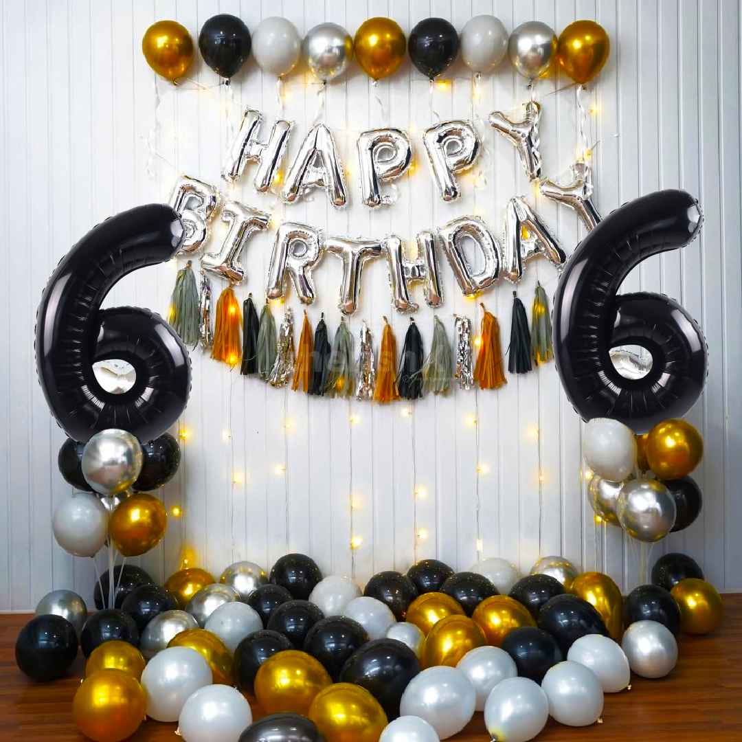 Number 6 Black Foil Balloon - Helium Quality - 26 inches - 1PC