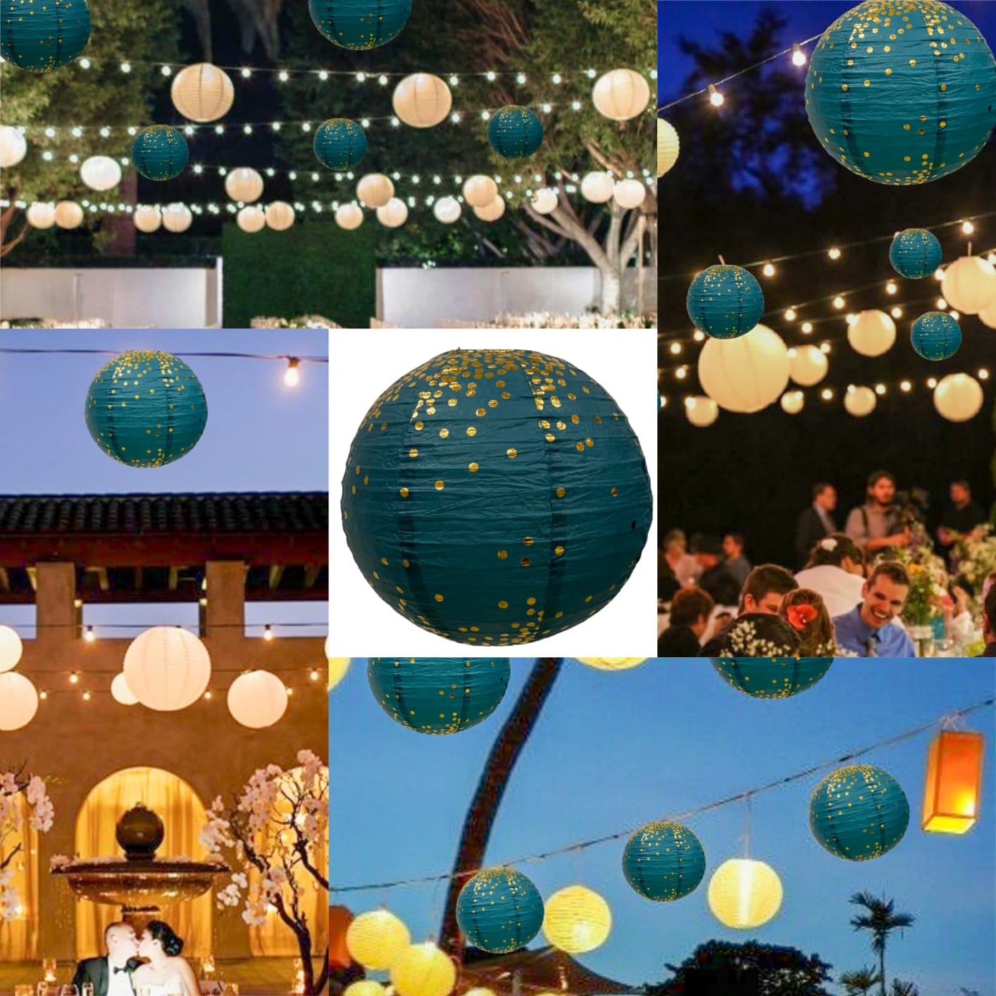 Aqua Blue & Golden Polka Dots Lantern 12"