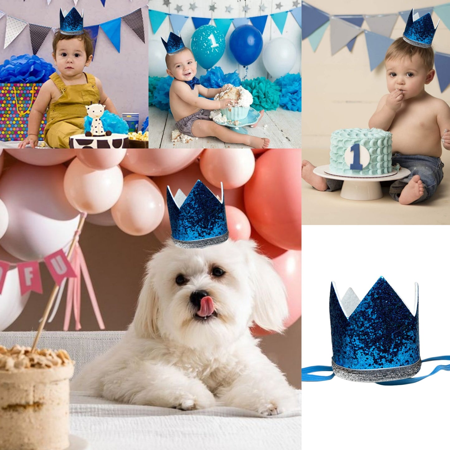 Kids Crown Blue Cap w/Pull Elastic & Customizable