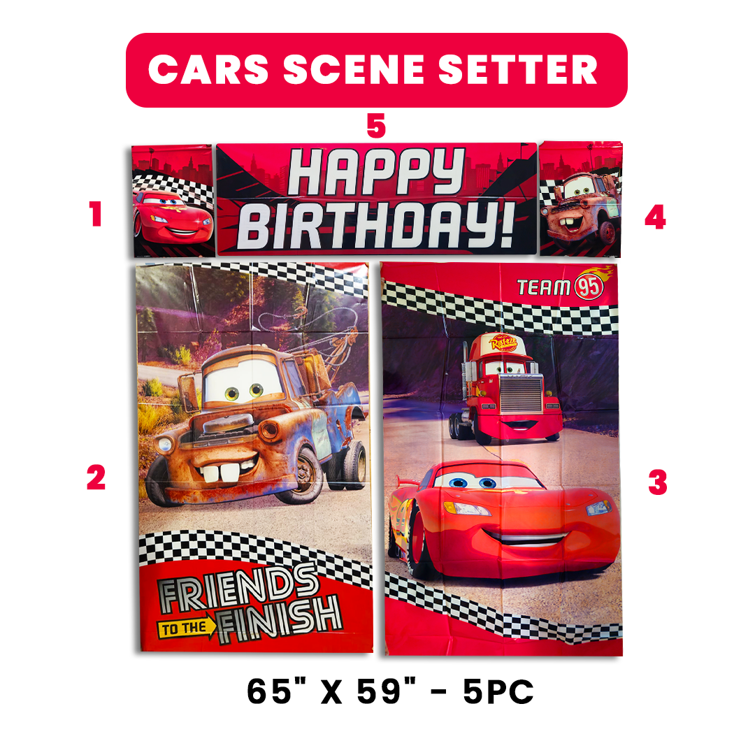 Cars Theme Scene Setter - 6ft x 5ft - 5PC Set