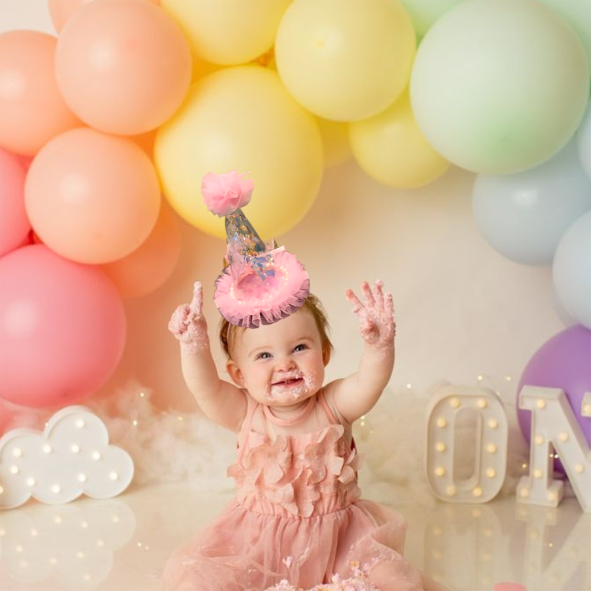 Pink Transparent Party Paper Hat w/ Silver Confetti - 1PC