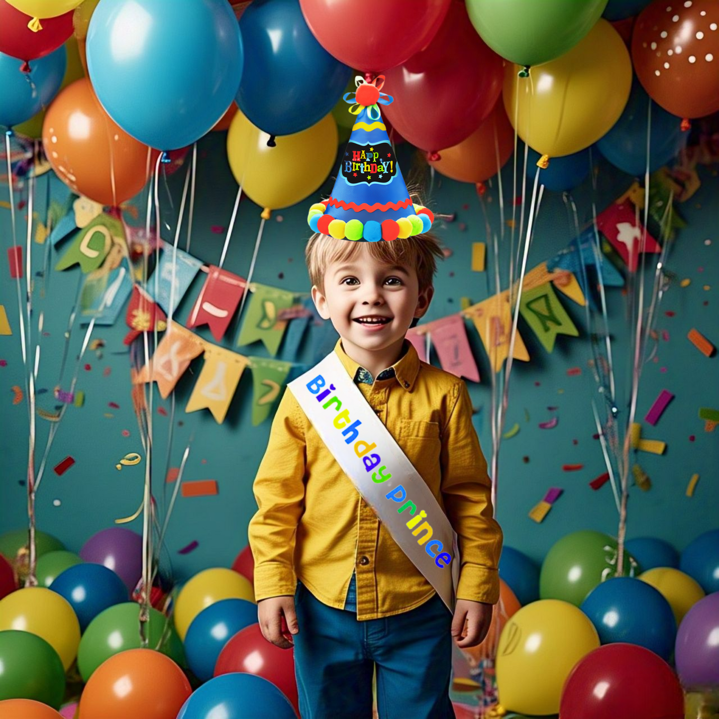 Blue Happy Birthday Conical Hat & Sash Combo for Boys - Set of 2