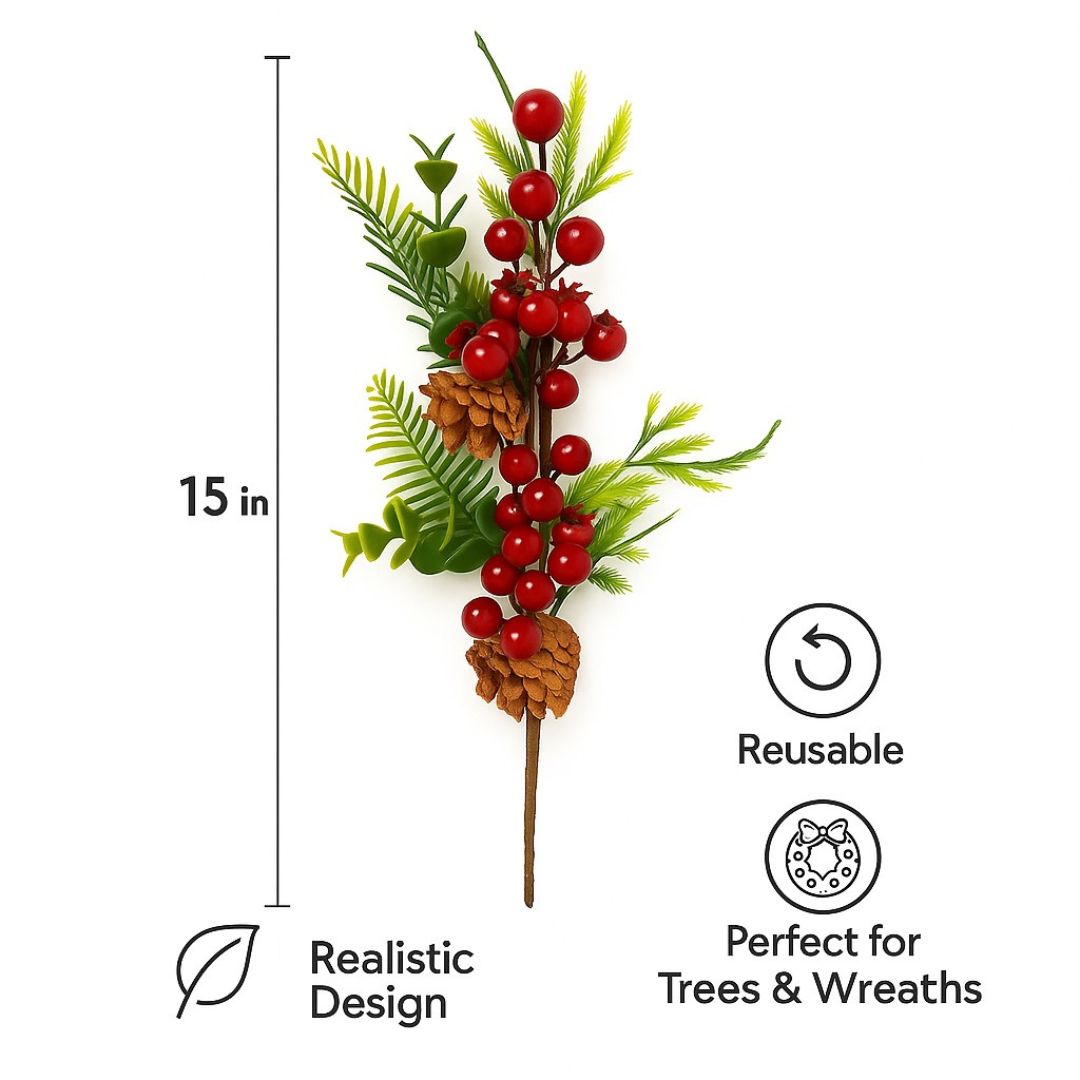 Pine Tree Inserts with Rubber Plant, Cherries and Pine Cones - 1PC