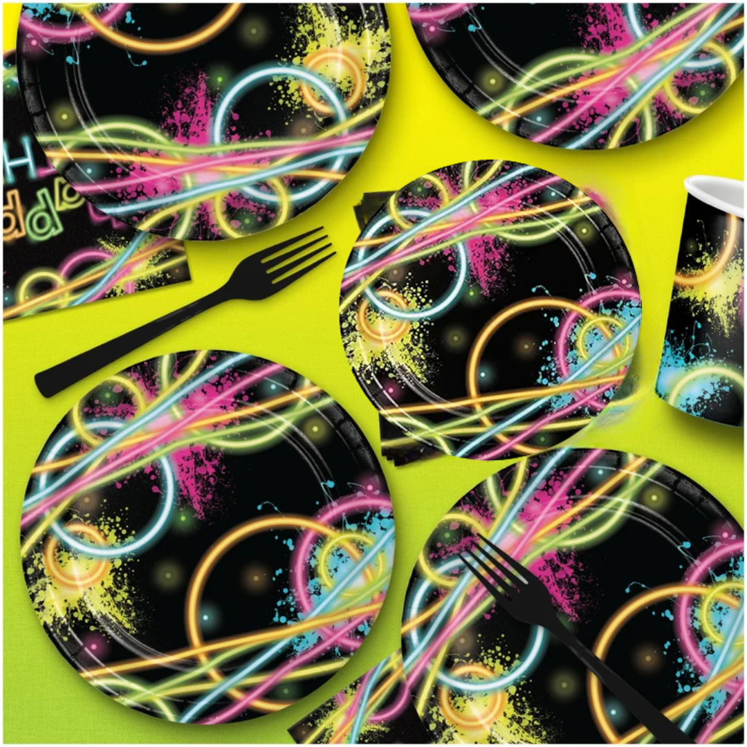 Glow In The Dark Theme Party Cake/Starters Plates - 7 inches - 8PC